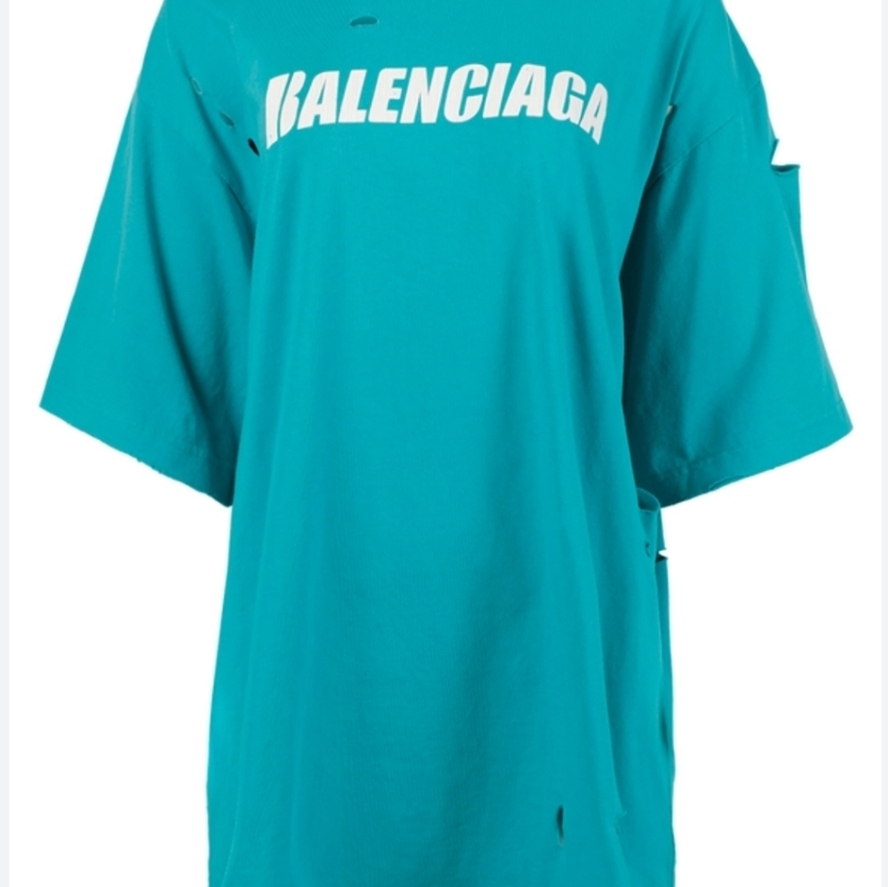 Balenciaga UNISEX  Caps Destroyed Tshirt Turquoise Blue Flatground Short Sleeve